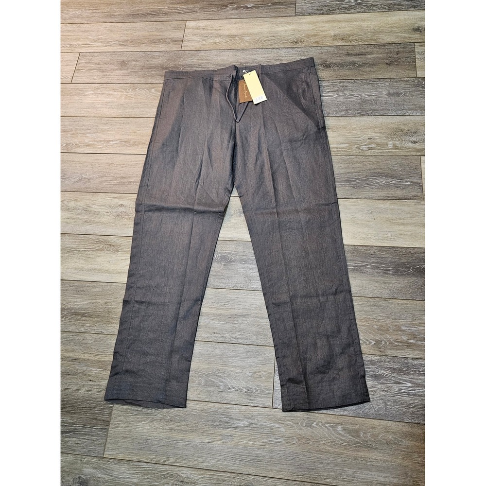 Island Importer Men's Charcoal Grey Straight-Leg Linen Pants Size 34 Or Large
